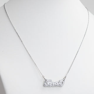 Stainless Steel Name on Clear Glitter Plaque Necklace