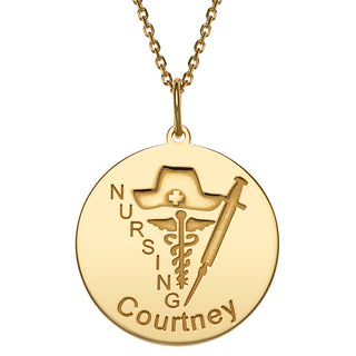 14K Gold over Sterling Engraved Name Occupation Disc Necklace