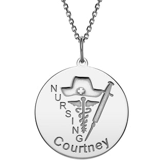 Silver Plated Engraved Name Occupation Disc Necklace