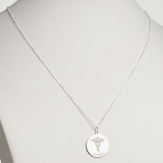 Silver Plated Engraved Name Occupation Disc Necklace