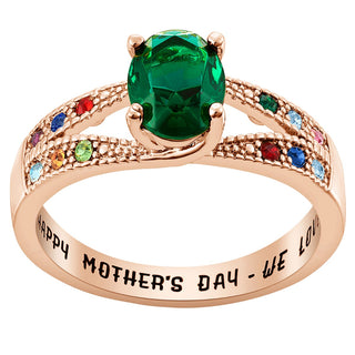 14K Rose Gold Plated Mother/ Grandmother's Oval Family Birthstone Ring