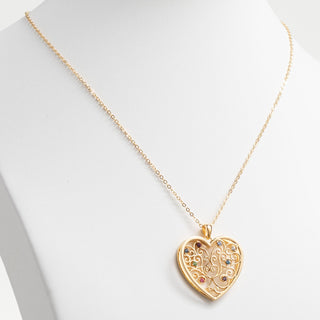 14K Gold Plated 3D Family Filigree Heart Pendant