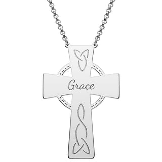 Silver Plated Engraved Name Celtic Cross Necklace