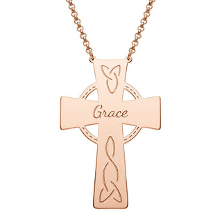 14K Rose Gold Plated Engraved Name Celtic Cross Necklace