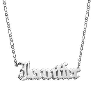 Silver Plated 3-D Old English Name Plaque Necklace