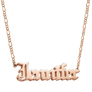 14K Rose Gold Plated 3-D Old English Name Plaque Necklace