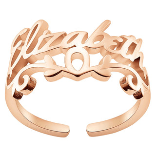 14K Rose Gold Plated Script Name with Scroll Ring