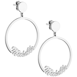 Silver Plated Script Name with Circle Dangle Earrings