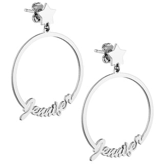 Silver Plated Script Name with Star Dangle Earrings