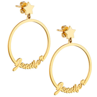 14K Gold Plated Script Name with Star Dangle Earrings