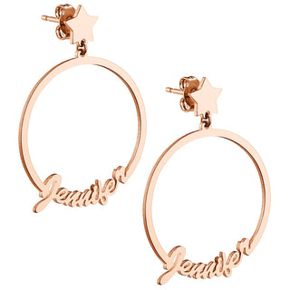 14K Rose Gold Plated Script Name with Star Dangle Earrings