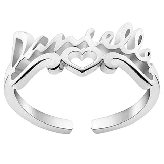 Silver Plated Script Name Ring with Heart Scroll