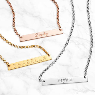 14K Gold Plated Engraved Name Mini Bar Necklace