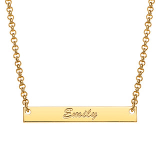 14K Gold Plated Engraved Name Mini Bar Necklace