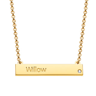 14K Gold Plated Engraved  Name and Birthstone Mini Bar Necklace