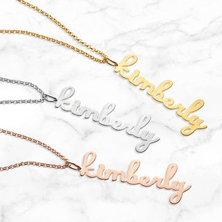 Satin Finish Vertical Lowercase Script Name Necklace