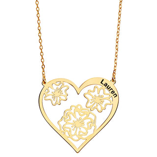 Hearts and Flowers Filigree Engraved Name Necklace