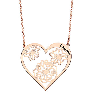 Hearts and Flowers Filigree Engraved Name Necklace