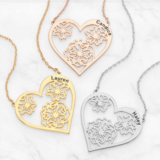 Hearts and Flowers Filigree Engraved Name Necklace