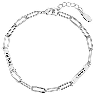 Silver Plated Engraved Paperclip Station Bracelet