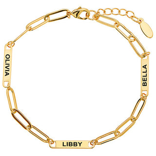 14K Gold Plated Engraved Paperclip Station Bracelet