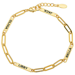 14K Gold Plated Engraved Paperclip Station Bracelet