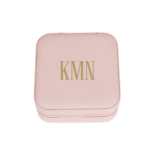 Pink Zip Travel Jewelry Case with Slim Gold Tone Monogram