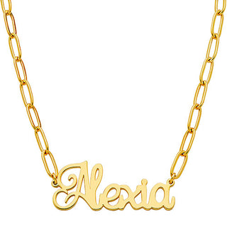 Fancy Script Name Paperclip Chain Necklace