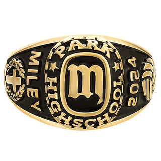 Women's 14K Gold Plated Old English Initial Traditional Class Ring