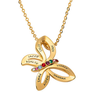 Persoanlized Engraved Name and Birthstone Family Butterfly Necklace