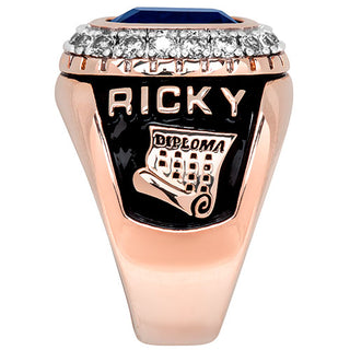 Men's 14K Rose Gold Plated CZ Encrusted Traditional Personalized Class Ring