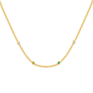 14K Gold Plated Curb Chain with Birthstone Stations Necklace -  2 stones