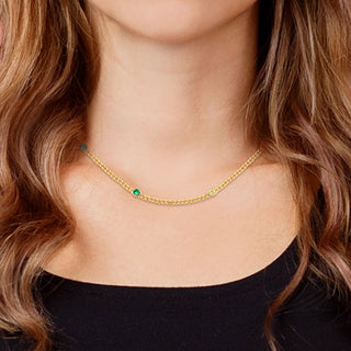 14K Gold Plated Curb Chain with Birthstone Stations Necklace -  2 stones