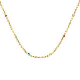 14K Gold Plated Curb Chain with Birthstone Stations Necklace -  2 stones