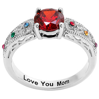 Silver Plated Filigree Family Birthstone Ring