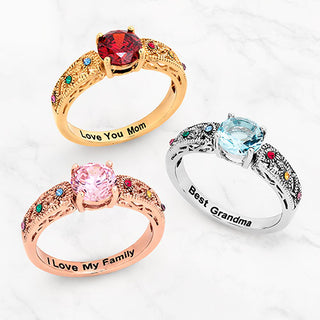 14K Gold Plated Filigree Family Birthstone Ring