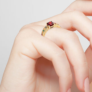 14K Gold Plated Filigree Family Birthstone Ring