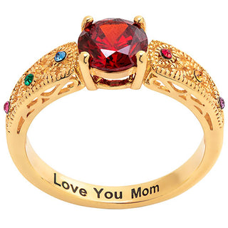 14K Gold Plated Filigree Family Birthstone Ring