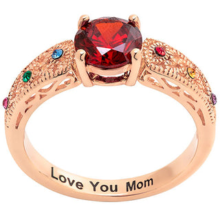 14K Rose Gold Plated Filigree Family Birthstone Ring