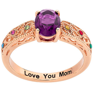 14K Rose Gold Plated Filigree Oval Family Birthstone Ring