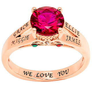 14K Rose Gold Plated Engraved Family Birthstone with Diamond Accent Ring