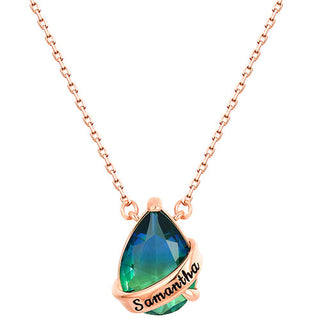 Personalized Banner Iridescent Crystal Teardrop Necklace