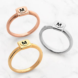 Rhodium Plated Cube Initial Petite Ring