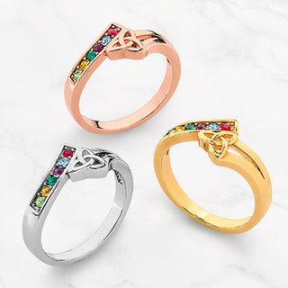 14K Rose Gold Plated Trinity Bypass Birthstone Ring