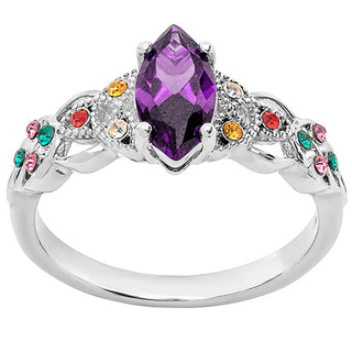 Rhodium Plated Trinity Family Marquise Birthstone Ring