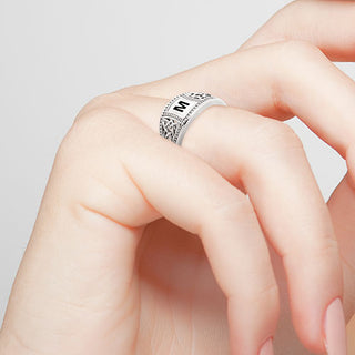 Rhodium Plated Trinity Filigree Initial Ring