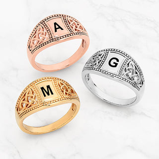 Rhodium Plated Trinity Filigree Initial Ring