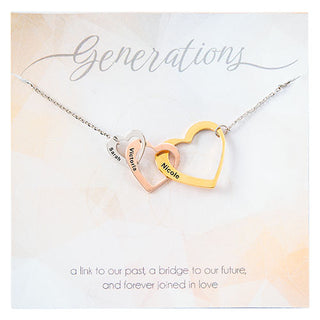 Tricolor Engraved Generations Interlocking Hearts Necklace