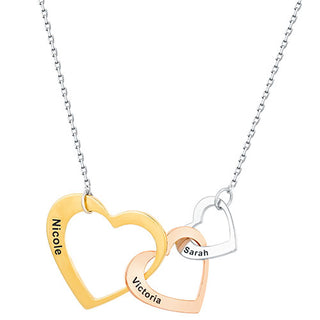 Tricolor Engraved Generations Interlocking Hearts Necklace