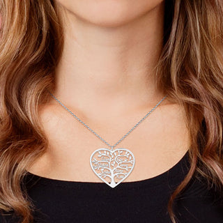 Sterling Silver Heart Family Tree Name Necklace